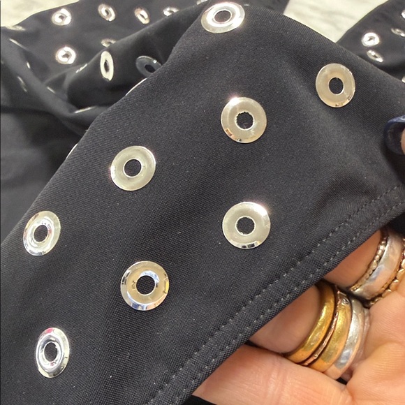 Alaia NWOT Black and Silver Eyelet Deep V One Piece Swimsuit Size 34 - Picture 8 of 12